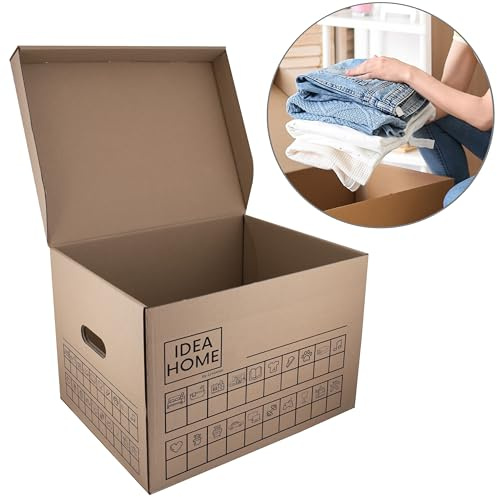 IDEA HOME MOOVE Umzugskartons 6er Set 30 kg 5-lagig | Schwerlastkartons mit Deckel, Tragegriffen und Beschriftungsfeld, 420 g/m², belastbar bis 30 kg, inkl. Marker
