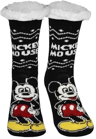 Disney Mickey Maus Hüttensocken - Haussocken für Herren Kuschelsocken Flauschige Wintersocken warme Männer Socken Schwarz/Weiß