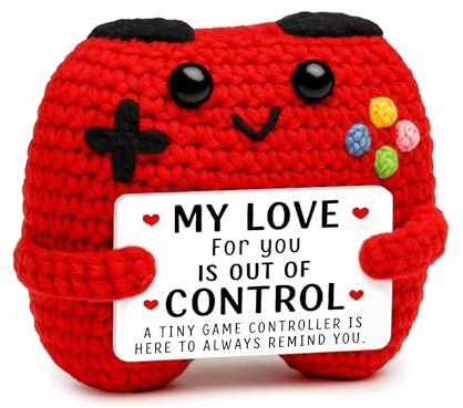 Crochet Game Controller Plush – “My Love for You Is Out of Control” – Handmade Crochet Plushie for Gamer Boyfriend or Husband, Cute Valentine’s Day Gift, Anniversary or Birthday Present for Him