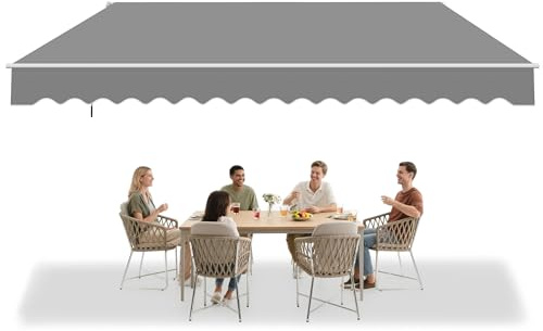 HENGMEI Gelenkarmmarkise Markise Sonnenschutz Terrassenmarkise Versenkbare Markisenabdeckung Aluminium Balkonmarkise mit Kurbel (400 x 300cm, Hellgrau)