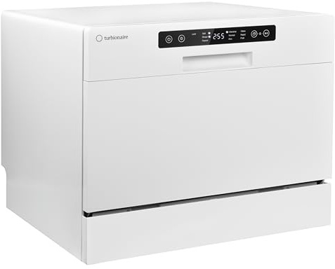 Lave-vaisselle compact Turbionaire AVA 6 TPDSAVA6CT, 6 couverts, 6 programmes, mode Éco, adoucisseur d’eau, lavage 360°, fonction Restart, 55 cm, Blanc