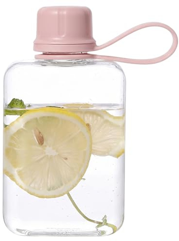 Perodlly Square Water Bottle, 240ml Clear Flat Water Bottle - Leak-proof Mini Plastic Flask with Handle For Travel, Gym & Daily Use.
