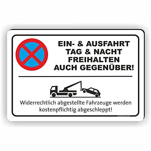 EIN- UND AUSFAHRT AUCH GEGENÜBER - Parken verboten Schild/PV-023 (45x30cm Schild)