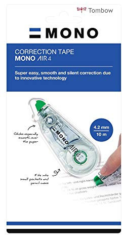 Tombow CT-CA4-1P Korrekturroller Mono air 4, seitliches Abrollen, 4,2 mm x 10 m, transparent, geblistert