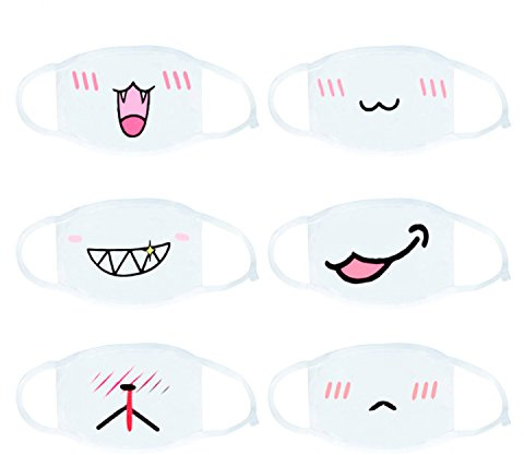 Xshelley 6 Pack Mundmaske, Unisex Baumwolle Super Cute Fashion Gesichtsmaske Anti-Staub-Maske Weiß für Jungen und Mädchen