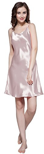 LilySilk Nuisette en Soie Chemise de Nuit Femme Robe à Fines Bretelles Réglables Longueur Genou L, Rose Pastel