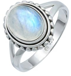 mantraroma Silberring Damen 925 Sterling Silber – ovaler Edelstein Ring, Vintage Statement Ring Schmuck, elegantes Geschenk für Frauen