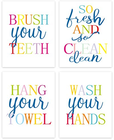 LHIUEM Lustiges Badezimmer-Zitat & Spruch Kunstdruck, Aquarell-Schriftzug, Wandkunst, Malerei, Poster, bunte Badezimmerregeln, Typographie, Karton-Poster für Kinder, 20.3x25.4 cm, ungerahmt