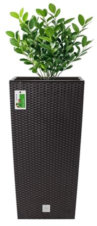 Hoher Blumenkübel 91,5l – 40 x 40 x 76 cm - Pflanzkübel in Rattan-Optik Inkl. Pflanzeinsatz 37L Kunststoff Topf Blumentopf Pflanzenbehälte, Umbra