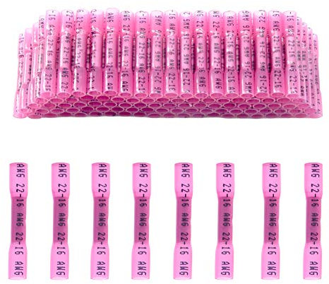 CEEYSEE 100 Pezzi Connettori Elettrici Impermeabili Testa-Testa Termorestringente Crimpare Morsetti Elettrici Rapidi Capicorda Elettrici - per cavi da 0,5-1,5 mm² (Rosso/YRTH)