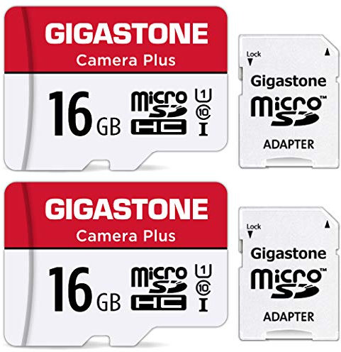 Gigastone Micro SD Card 16GB 2-Pack with 2x SD Adapter + 2x Mini-case, Camera Plus, 85MB/s, Full HD Video, U1 C10 Class 10 Micro SDHC UHS-I Memory Card, with MicroSD to SD Adapter