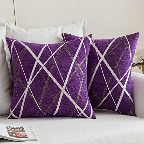 MIULEE Copricuscini 2 Pezzi Federe per Cuscini con Linea in Poliestere Quadrato Comfortevole per Ufficio Cameratta Bambini Lavabile Vivace 45X45 CM Viola