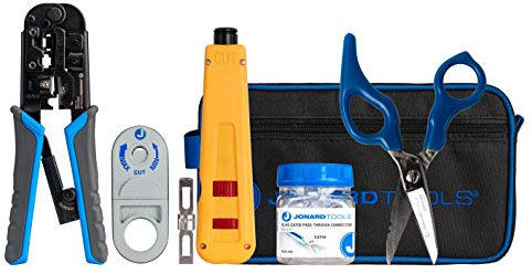 Jonard Tools TK-RJ550 VDV Installation Tool Kit with Network Crimping Tool, Wire Stripper, Punchdown Tool, RJ45 Connectors, and Ergonomic Scissors