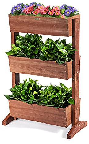COSTWAY Fioriera da Esterno in Legno, Fioriera con 3 Livelli a Scala per Coltivazione di Ortaggi, Fiori, Erbe e Frutta, Fioriera per Balcone, Giardino e Cortile, 71 x 38 x 105 cm