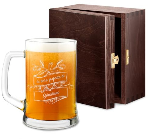 Maverton Boccale per la Birra in vetro con personalizzazione - capienza 500 ml idea regalo per il compleanno - H12 cm x Ø8,5 cm - Perfetto per ogni uomo amante della buona Birra - birra preferita