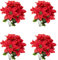 Marooma Künstlicher Weihnachtsstern, 4 Stück, 7 Köpfe, fühlen sich echt an, falscher Weihnachtsstern, rote Weihnachtssterne aus Seide, lange Stiel, Kunstblume für Heimdekoration