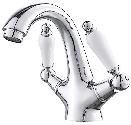 Dual Lever Basin Mixer Taps, Bathroom Sink Mixer Taps Chrome Hot and Cold Small Solid Brass Luxry Faucet