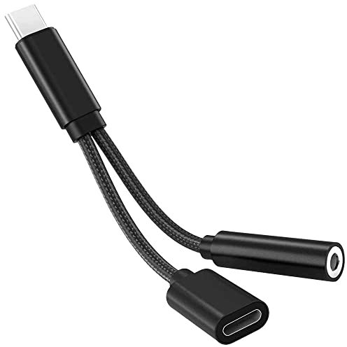 OcioDual Cable de USB Tipo C a Mini Jack 3.5mm y Tipo C M/H-H Negro Adaptador Audio Estéreo Carga Convertidor Conversor Recarga