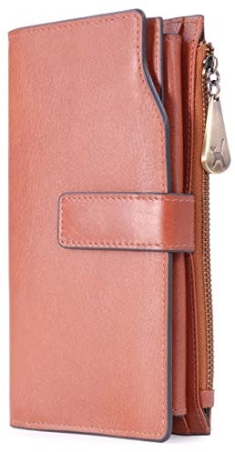 Catwalk Collection Handbags - Damen Leder Geldbörse Groß - Portemonnaie mit Handyfach - 21 Kreditkarte - RFID Schutz - Geschenkbox - Stella Hellbraun