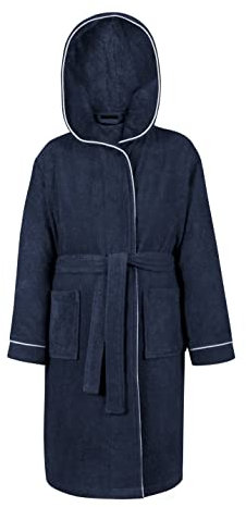 LAYNENBURG Premium Bademantel Kinder & Teenager mit Kapuze - 100% Baumwolle - OEKO TEX Standard 100 - flauschiges Frottee - Größe (146/152, Blau)