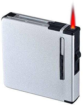 CAM2 Zigarettenetui mit Feuerzeug, Auto-Auswurf, unterbringen 20 Zigaretten, Elegante Entwurf Zigarettenbox Mit Elektronisches Feuerzeug Aufladbar (Silberglasur)