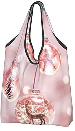 Wiederverwendbare Einkaufstaschen, faltbar, umweltfreundlich, waschbar, wasserdicht, leicht, 3 Stück, Rosa Weihnachtskugel, Einheitsgröße