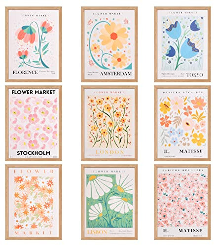 Xzeemo Set de 9 Póster de Decoración para Salón, 18 * 13CM Moderno Juego de Pósteres, Láminas Abstractas, Decoración de Pared sin Marco, Cuadros de Pared Impresos, Cartel de Pintura Moderna