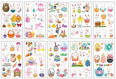 10 Blätter Fensterbilder Ostern Selbstklebend Frühling Osterdekoration, Aufkleber Fenstersticker Wiederverwendbare Ostern Sticker mit Osterhase Ostereier Osterküken für Fensterdeko (White, One Size)