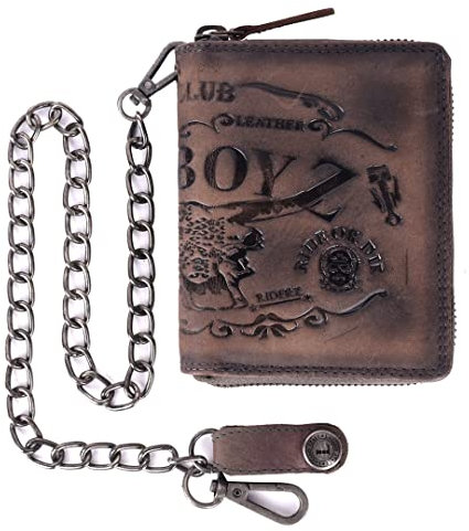 Herren Leder Börse Portemonnaie Geldbörse Brieftasche Lederbörse mit Münzfach RFID Schutz Männerbörse Büffelleder mit Kette grau (81114967)