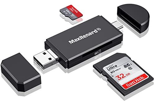SD Card Reader MicroSD Card Viewer Memory Cards Reader with USB OTG Adapter for iPhone 16/15, iPad Pro/Air 5, Galaxy S24/23/22/21/20, Android Phones/Tablets, Laptops, Computers