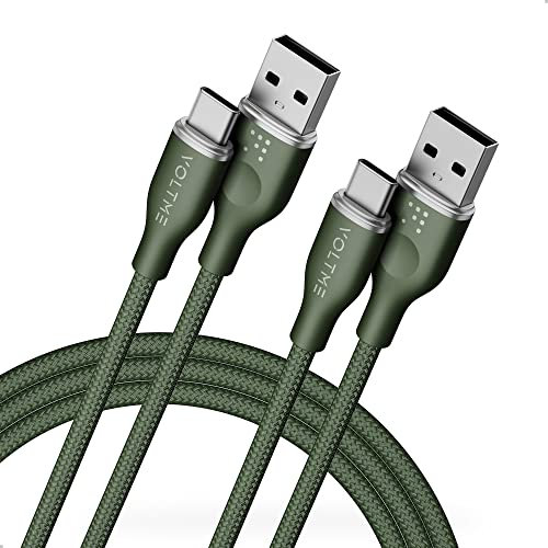 VOLTME USB C Kabel, [2 Stück 1,8m] 60W Nylon Schnellladekabel, USB A auf Typ C Datenkabel Ladekabel Kompatibel mit iPhone Serie iPad Air MacBook Samsung Galaxy S24 Ultra Huawei Xiaomi etc, Grün