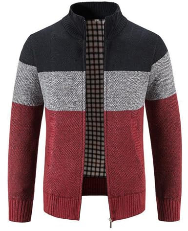 OlyljpinZ Uomo Cardigan Giacca Maglia Pieno Zip Isolamento Pullover Lana Stand Collare Cappotto Invernale Color Block in Pile Maglione a Manica Lunga