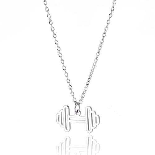VASSAGO Hantel-Halskette für Damen und Herren, personalisierter Barbell-Anhänger, Halsketten, Edelstahl, zierlicher Sportanhänger, Fitness, Fitnessstudio, Schmuck, Geschenk