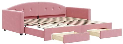 vidaXL Tagesbett, Sofabett Ausziehbar mit Schubladen, Gästebett Schlafsofa für Schlafzimmer Wohnzimmer, Sofa Ausziehbett, Rosa 100x200cm Samt