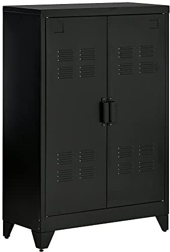 HOMCOM Armoire de Bureau à 3 Niveaux, Meuble de Rangement Bureau métallique avec 2 Portes et étagères réglables, Armoire à dossiers pour Le Bureau à Domicile, Le Garage, Noir