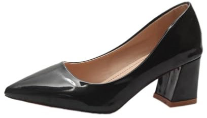 ticticlily Damen Klassische Pumps mit Blockabsatz Lack Hohe Schuhe mit Dicker Absatz C Schwarz 39 EU
