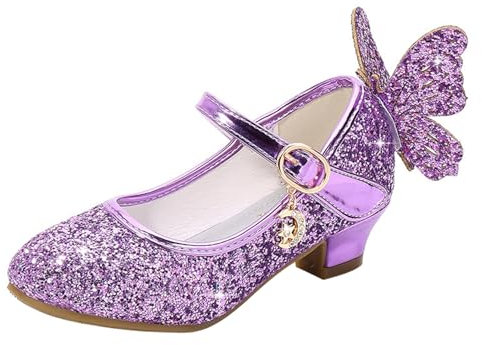 YOSICIL Mädchen Prinzessin Schuhe ELSA Schmetterling Schuhe mit Absatz Pailletten Glitzer Schuhe Kinder Ballerinas Hochzeitsschuhe Partei Festschuhe Karneval Halloween Party, Lila, 37