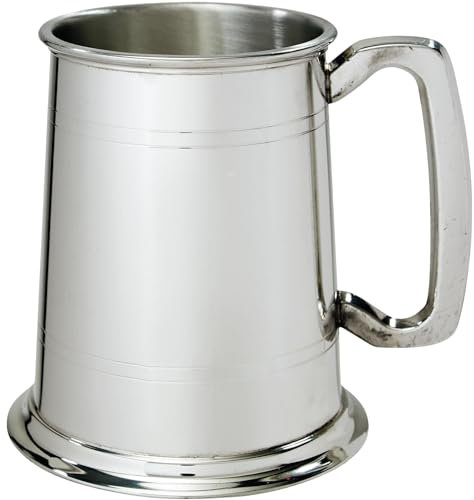 I LUV LTD Étain Chope 1 Pinte Plaine Lignes Doubles Poignée Carrée Pur Lourd Jauge Bière Chope Parfait pour Gravé Cadeaux Personnalisés pour Hommes et Femmes
