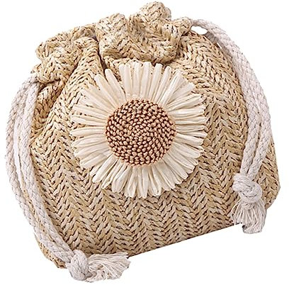 PACKOVE 1Stk Eimertasche Reisetasche für Damen Gürteltasche mit Kette gewebte Beuteltasche Regenbogen Schlüsselanhänger Umhängetasche Schultertasche damen tasche Stroh Damentaschen Mädchen