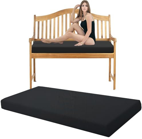 Garden Bench Seater Outdoor Furniture Rattan Sofa Patio Cushion Sun Lounger Swing Chair Indoor Cushions Floor Seat Rectangle Large Foam Pad (Black, 2 Seater 108cm x 45cm x 6cm)