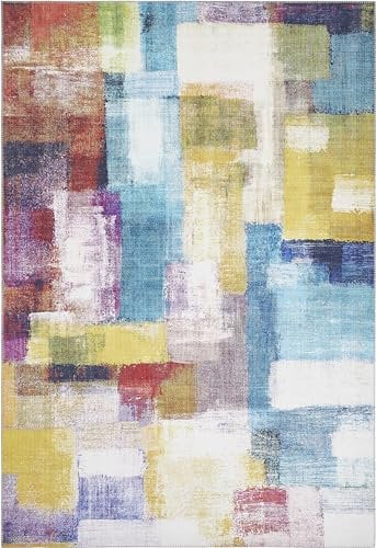 -LUXOR- living Teppich Wohnzimmer Bonum im Vintage Design - Wohnzimmerteppich Teppich Kurzflor Digitaldruck in zeitlosem Design Bunt 200 x 290 cm