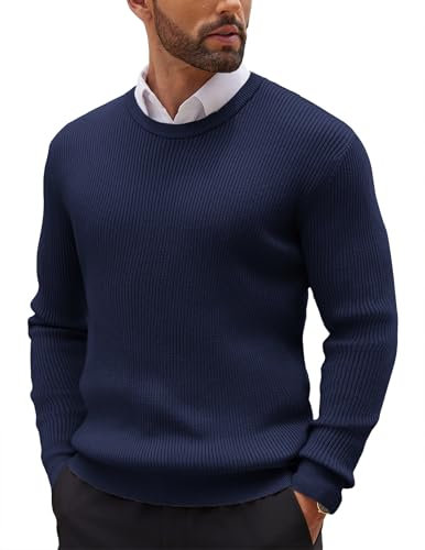 COOFANDY Maglione da uomo con scollo rotondo, basic a maglia fine, da lavoro, da uomo a costine, Blu/viola, 3XL