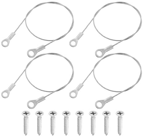 QUARKZMAN 4pcs Lanière Câble Œillets Extrémité, 30 cm x 1,5 mm 304 Inox Acier Fil Corde Lanyard avec Autotaraudeurs Vis pour Connecter Meubles, Lampe à suspendre