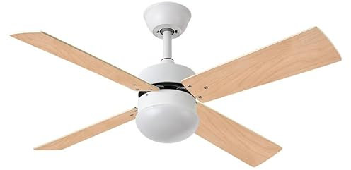 Eden pulse DC-Ventilator, 4 Flügel, weiß, wendbar, Buche, 40 x 107 cm, Fernbedienung und Timer, ideal für Frische und Komfort zu Hause.