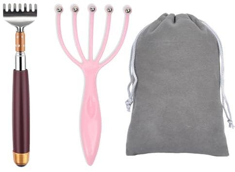 1 Morceau De Gratte-Dos, 1 Morceau D'Outil De Grattage De Tête, 1 Morceau De Sac En Flanelle, Grattoir De Dos Rétractable, Grattoir Portable, Masseur De Dos