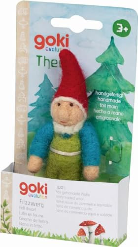 goki Evolution 51473 - Filzzwerg Theo aus Wollfilz, fantasieanregendes Spielzeug für Kinder, fördert Feinmotorik und taktile Wahrnehmung, handgefertigt in Nepal, ab 3 Jahre