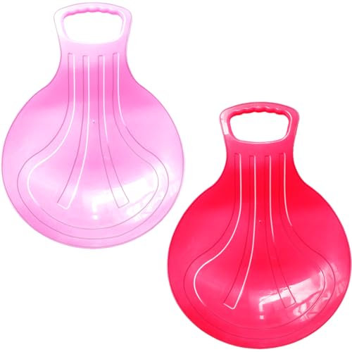 Snow Sledge Board,2 Pcs Snow Sled Board with Handle,Kids Heavy Duty Snow Sledge,Disc Child Skiboard,Snowboard Sleds for Children Winter Outdoor Toys Play on Ice Snow Grass and Sand (Pink Red)