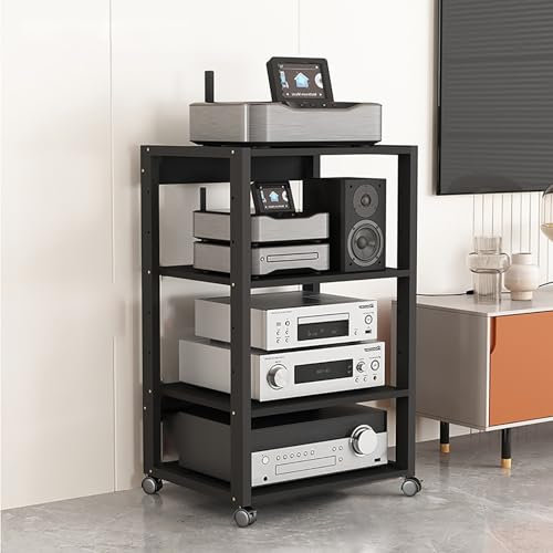 Medienregal,Audio-Video Rack Stand,Multifunktionales Ablageregal,Vinyl Plattenspieler Stand,Beistelltisch Plattenspieler Regal,Stereo-Ständer,for PS4/Cable Box Players/Game Console.(50x40x90cm)