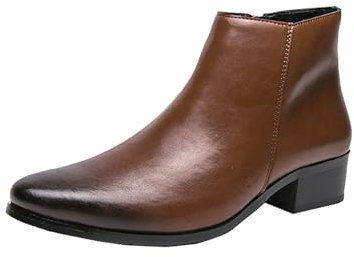 Scarpe da uomo in gomma da uomo, stile classico, in pelle lucidata, con cerniera laterale, con punta a punta, in vera pelle, casual, in cotone, marrone, 48