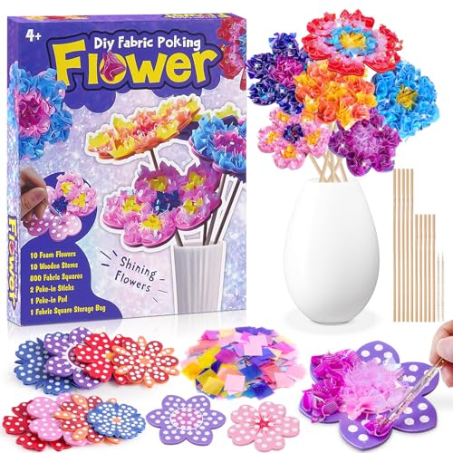 Arts and Craft Kits for Kids Flower Poke-in Art Gifts for Girl Toys Age 5-8 | Gifts for 4 5 6 7 8 Year Old Girls Birthday Presents for Kids Craft Kits Activity Party Favors Art Supplies Educational Toys